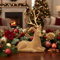 Itens Estatueta decorativa de um veado reclinado com chifres, decoração aveludada, 58 cm