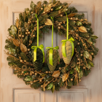 Itens Pinhas decorativas para pendurar, pinhas flocadas com fita e laço, 18 cm, 3 peças
