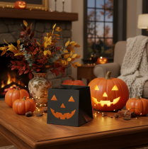 Itens Vaso de papel em formato de abóbora para decoração de Halloween, 10 cm, 6 peças