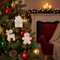 Itens Enfeites de Natal, desenho de bolo de mel, rena, boneco de gengibre, floco de neve, 7 cm, 4 peças