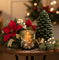 Itens Porta-velas de vidro com galho de pinheiro de inverno, 8 cm, 2 peças