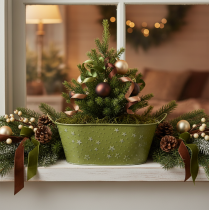 Itens Tigela oval de metal com estrelas e alças, verde, 31×16cm, A12,5cm