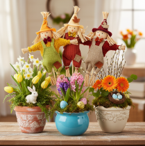 Itens Figura decorativa de espantalho em um palito para artesanato e plantas, 60 cm