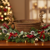 Itens Tigela decorativa em formato de cabeça de rena, oval, cor ferrugem, estilo rústico, 41 cm