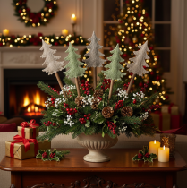 Itens Árvore de Natal decorativa em haste para vasos e arranjos altos, 45 cm, 6 peças