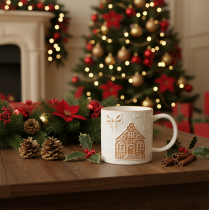 Itens Caneca de cerâmica com motivo de casa e padrão em relevo, 9 cm
