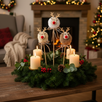 Itens Conjunto de 12 estatuetas decorativas de rena com pompons para o Natal, 24 cm