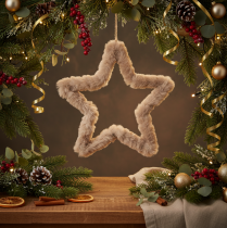 Itens Enfeite decorativo em forma de estrela, em pele sintética, para pendurar, 30 cm, conjunto de 3 peças.