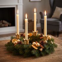 Itens Porta-velas coroa dourada, porta-velas bastão metal 4 peças