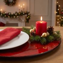 Itens Placa decorativa de plástico Ø28cm vermelho-preto