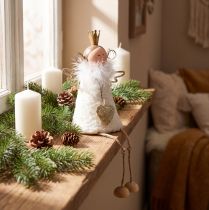 Itens Figura de anjo sentado decoração de natal madeira metal branco alt.12cm