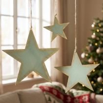 Itens Estrelas de madeira para pendurar decoração de janela ouro menta 12/20/26cm conjunto de 3
