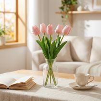 Itens Flores artificiais tulipa rosa, flor de primavera 48 cm, ramo de 5