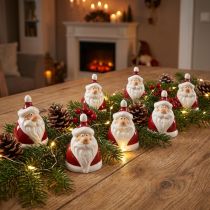 Itens Figura de Papai Noel em cerâmica, vermelho e branco, 6,4 cm - Decoração festiva de Natal - 6 peças