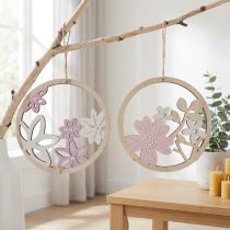 Itens Cabide decorativo flores de madeira natural branco roxo glitter Ø12cm 6 un