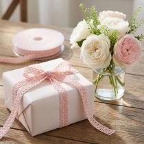 Itens Fita decorativa com renda de crochê fita decorativa rosa W9mm L20m