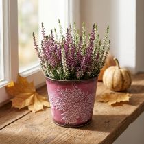Itens Vaso decorativo para plantação, balde de lata, decoração em metal com padrão de folha vinho tinto Ø14cm A12,5cm