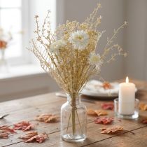Itens Buquê artificial de ásteres e gipsofila em tons de bege e branco, perfeito para decoração de casamentos e arranjos de outono, 43 cm.