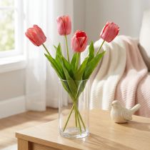 Itens Flor artificial tulipa vermelha, flor artificial laranja da primavera Alt.67cm
