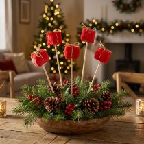 Itens Plug flor pacote de Natal decoração vermelho 2,5cm 15 un