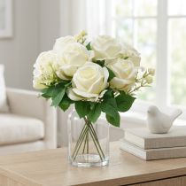 Itens Rosas artificiais buquê de flores artificiais rosas picareta branca 42cm