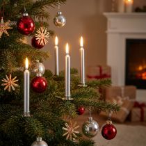 Itens Velas para árvore Velas para árvore de Natal prata 13x105mm 20 un
