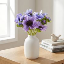 Itens Buquê de flores artificiais: Anêmona, Flor-do-vento, Azul, Roxo, 28 cm de comprimento
