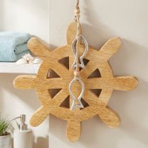 Itens Volante Decoração Madeira Peixe Natural Prata Pendurado Ø21.5cm
