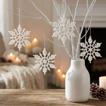 Itens Decoração de floco de neve cristais de gelo com glitter branco 10cm 12 un