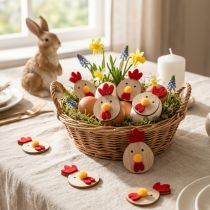 Itens Galinha de madeira com adesivo, decoração artesanal de Páscoa, decoração de mesa criativa, estilo campestre, 5 cm, 36 peças