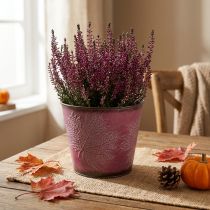 Itens Vaso com decoração de folhas, decoração de outono, plantador de metal vinho tinto Ø16,5 cm A14,5 cm