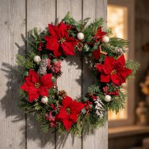 Itens Poinsétia artificial com flores de seda vermelha decoração 6 peças em um cacho