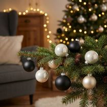 Itens Bola de Natal, pingente de árvore de Natal, decoração de árvore preto/prata/madrepérola Alt.6,5cm Ø6cm vidro verdadeiro 24 un.