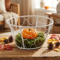 Itens Cesto de malha, cesto de arame, decoração em metal shabby chic branco Ø12cm Alt.7cm