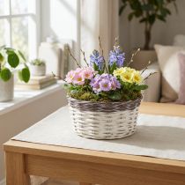 Itens Cesto decorativo redondo para plantas Ø20cm Branco Marrom Decoração de Primavera