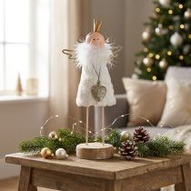 Itens Figura de anjo decoração de natal madeira metal branco dourado H20.5cm