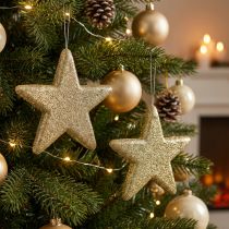 Itens Pingente de estrela de decoração de natal glitter dourado 18,5 cm 4 unidades