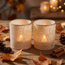 Itens Porta-velas de vidro com estampa paisley, Ø8cm, A9cm, 2 peças