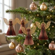 Itens Anjo de papel decoração de anjo de Natal vinho vermelho rosa Alt.12cm 4 unidades