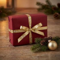 Itens Fita de Natal Fita de Feliz Natal Ouro Branco 10mm 20m