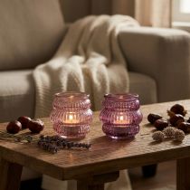 Itens Suporte para velas decoração de vidro roxo rosa Ø7,5cm Alt.7,5cm 2 unidades