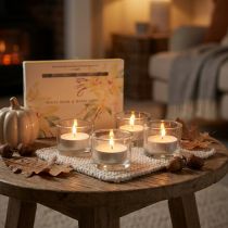 Itens Velas perfumadas de baunilha e almíscar branco, formato tealight, Ø3,5cm, pacote com 12 unidades.