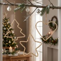 Itens Cabide decorativo contas de madeira de natal coração estrela árvore H20cm 3 peças