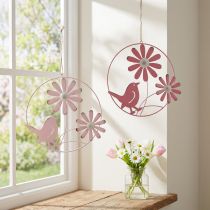 Itens Anel decorativo de metal pendurado decoração flores rosa Ø30cm 2 unidades