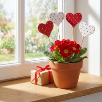 Itens Corações pontilhados vermelhos e brancos flor tampões madeira 6×5cm 18 un
