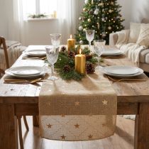 Itens Caminho de mesa de Natal com estrelas brilhantes, dourado, 48cm x 4,5m - Decoração festiva