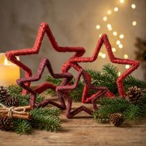 Itens Estrela para suporte de decoração de Natal juta vermelha 13/18cm 4 unidades