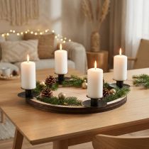 Itens Castiçal em bastão com bandeja de madeira – natural e preto, Ø 33 cm – design atemporal para qualquer decoração de mesa