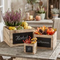 Itens Caixas rústicas de madeira com superfície de lousa – naturais e pretas, vários tamanhos – solução de organização versátil – conjunto de 3