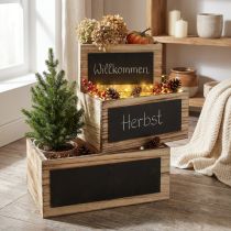 Itens Caixas decorativas de madeira com superfície de lousa – natural e preta, vários tamanhos – armazenamento prático e elegante – conjunto de 3